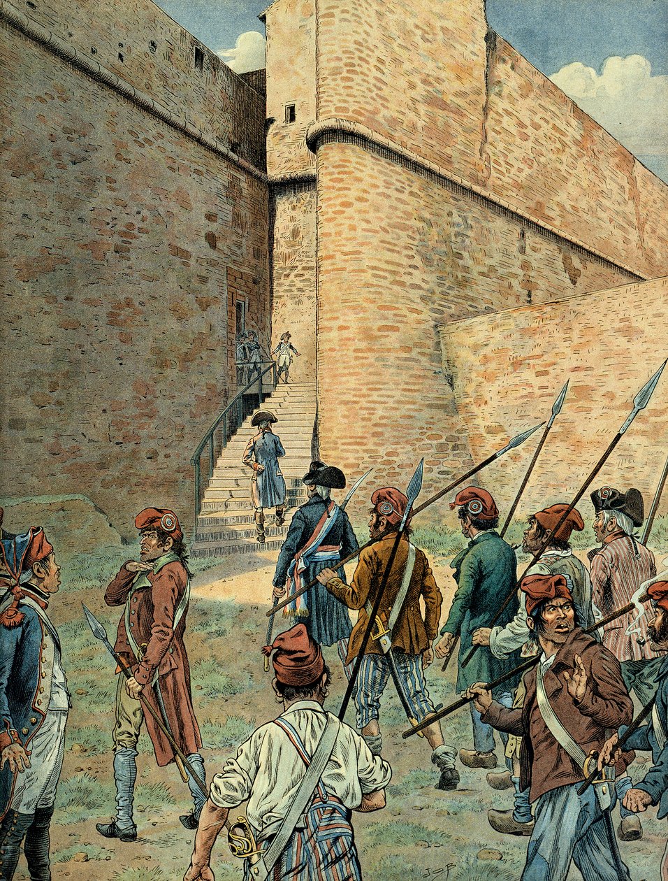 Napoleon I Bonaparte (1769-1821) spanade vid forttorget i Antibes den 10 augusti av pseudonym for Onfray de Breville Jacques Job