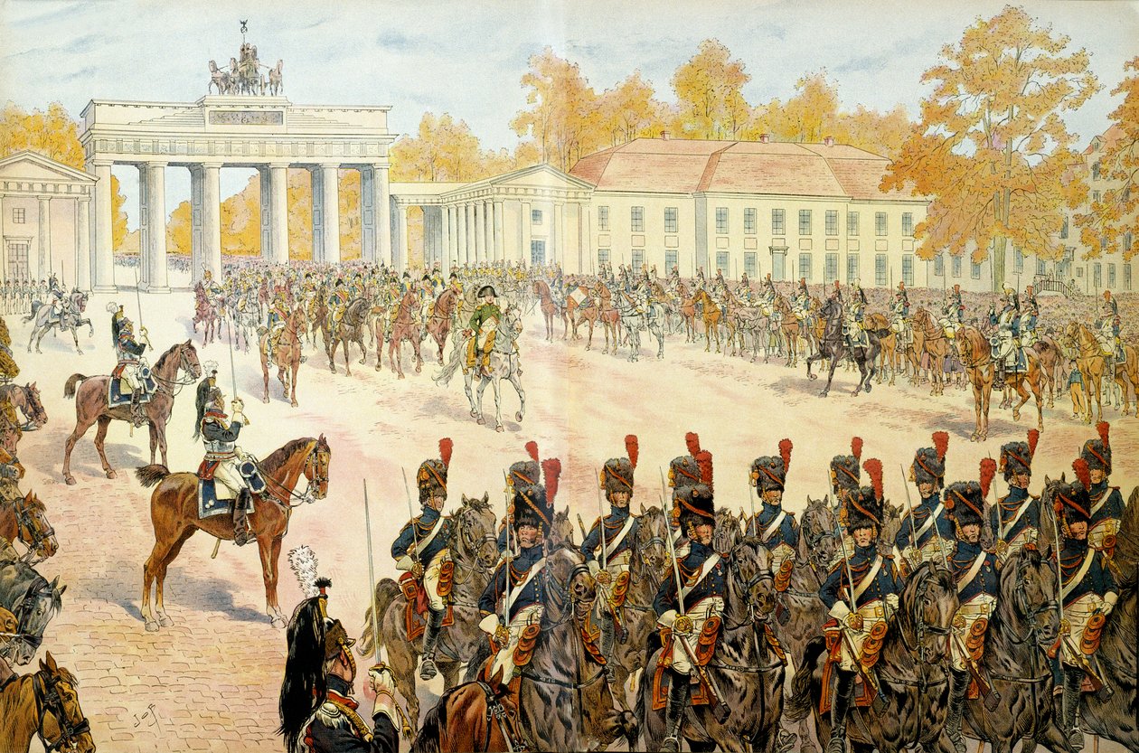 Den 27 oktober 1806 gick Napoleon I Bonaparte (1769-1821) och hans armé in i Berlin. I "" Napoleon"" av Georges Montorgueil. Illustration av Jacques Marie Gaston Onfray de Breville dit JOB (1858-1931) av pseudonym for Onfray de Breville Jacques Job