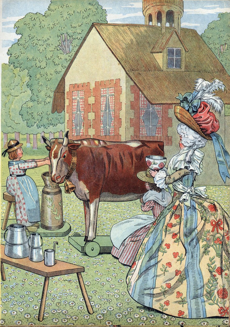 Scen av Frankrikes historia i leksaker: Marie Antoinettes lilla Trianon (Marie-Antoinette av pseudonym for Onfray de Breville Jacques Job