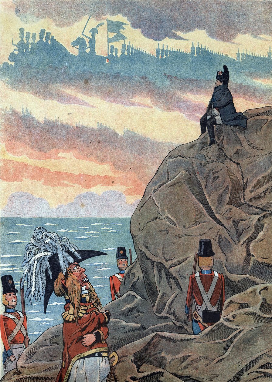 Scen av Frankrikes historia i leksaker: Napoleon I Bonaparte (1769-1821) i exil på ön Sainte Helene (Sainte-Helene) presenterad i en attityd av melankoli och ensamhet. I "" Joujoux a l