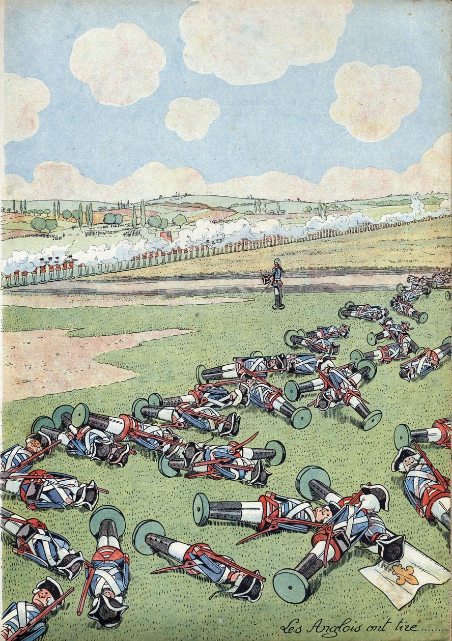 Scen av Frankrikes historia i leksaker: Österrikes arvsföljdskriget (1740-1748). En trupp infanterister från den franska armén dödades av engelsmännen i slaget vid Fontenoy den 11 maj 1745. I "" Joujoux a l