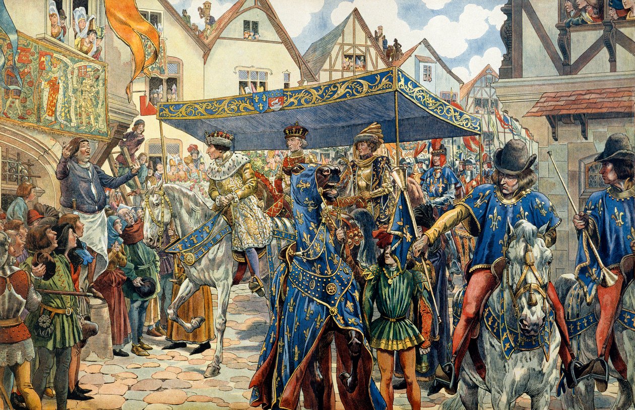 Triumferande intåg av Ludvig XI av Frankrike, känd som den försiktige (1423-1483) i Paris den 30 augusti av pseudonym for Onfray de Breville Jacques Job