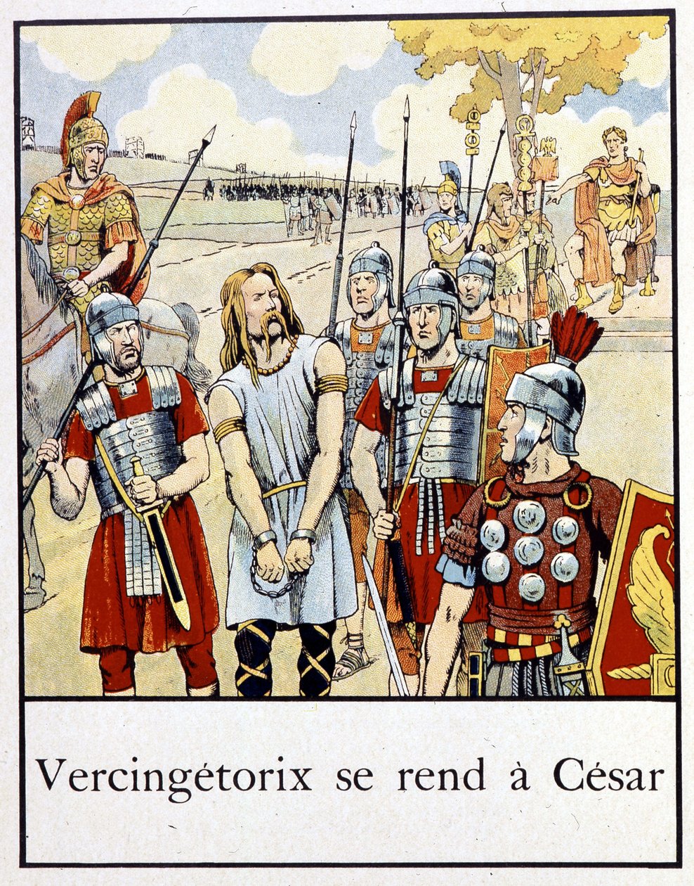 Vercingetorix kapitulerar till Caesar - i "A little history of France"" av Jacques Bainville, red. Mane av pseudonym for Onfray de Breville Jacques Job