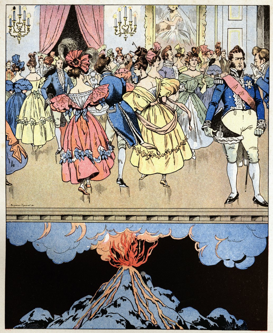 Vi dansar på en vulkan. Ord av greve Narcisse Achille de Salvandy (1795-1856) som förutsäger revolutionen av de tre härliga till Louis Philippe I hertigen av Orleans (Louis-Philippe av pseudonym for Onfray de Breville Jacques Job