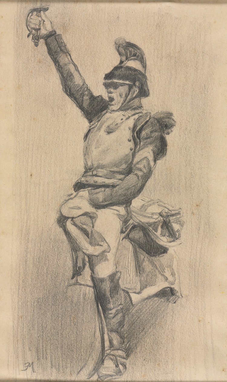 Soldat med upphöjd arm av studio of A. W. A. Plâté Studio (Ceylonese)