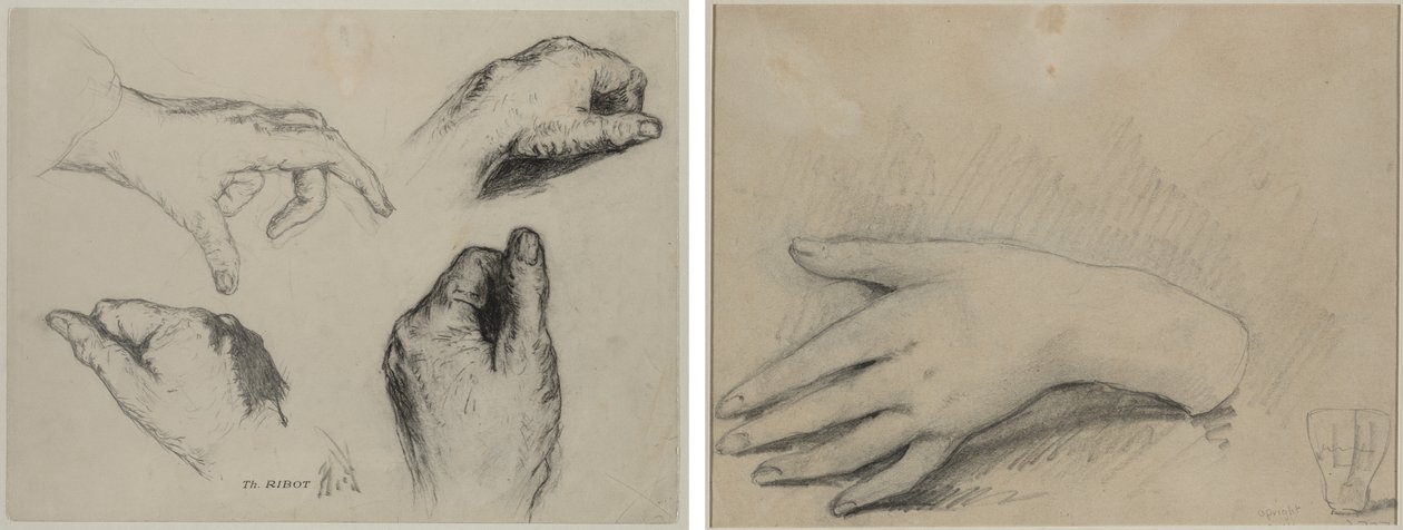 Study of Hands (recto); Studie av en kvinnas hand (verso) av studio of A. W. A. Plâté Studio (Ceylonese)