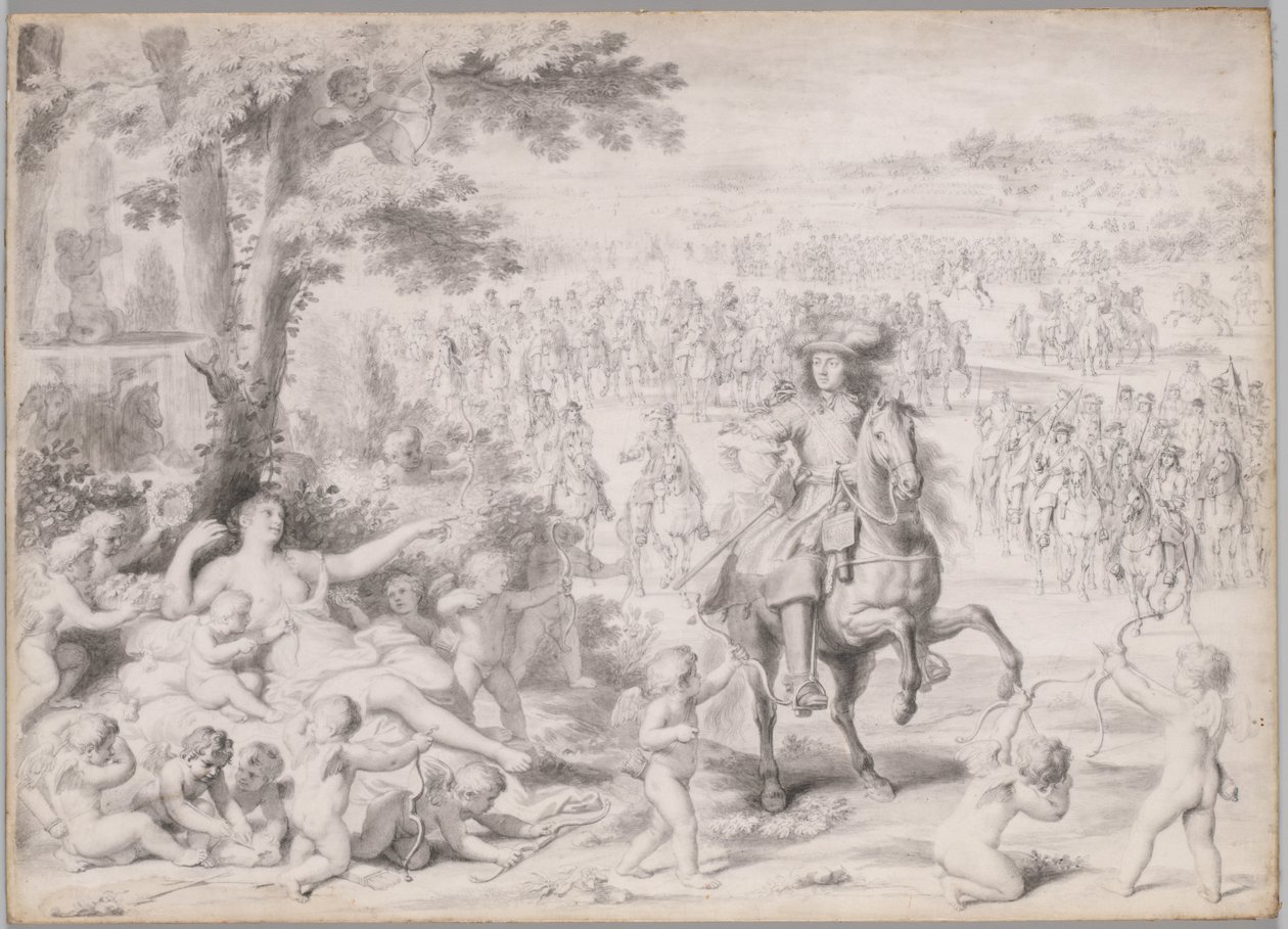 Ludvig XIV tillfångatagen av Venus av studio of Charles Le Brun