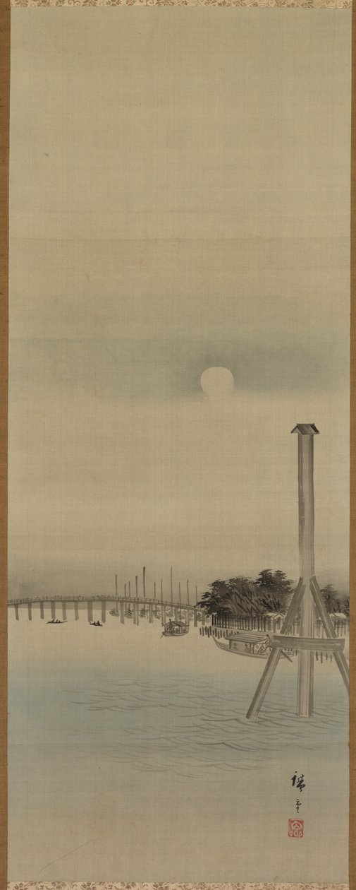 Nattscen på Sumidafloden av studio of Utagawa Hiroshige