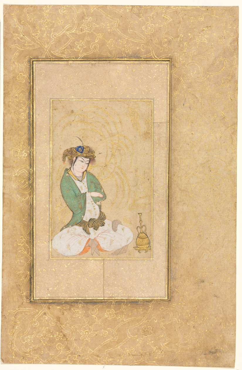 Ungdom som sitter vid en pil; En sida Illustration av style of Muhammad Yusuf