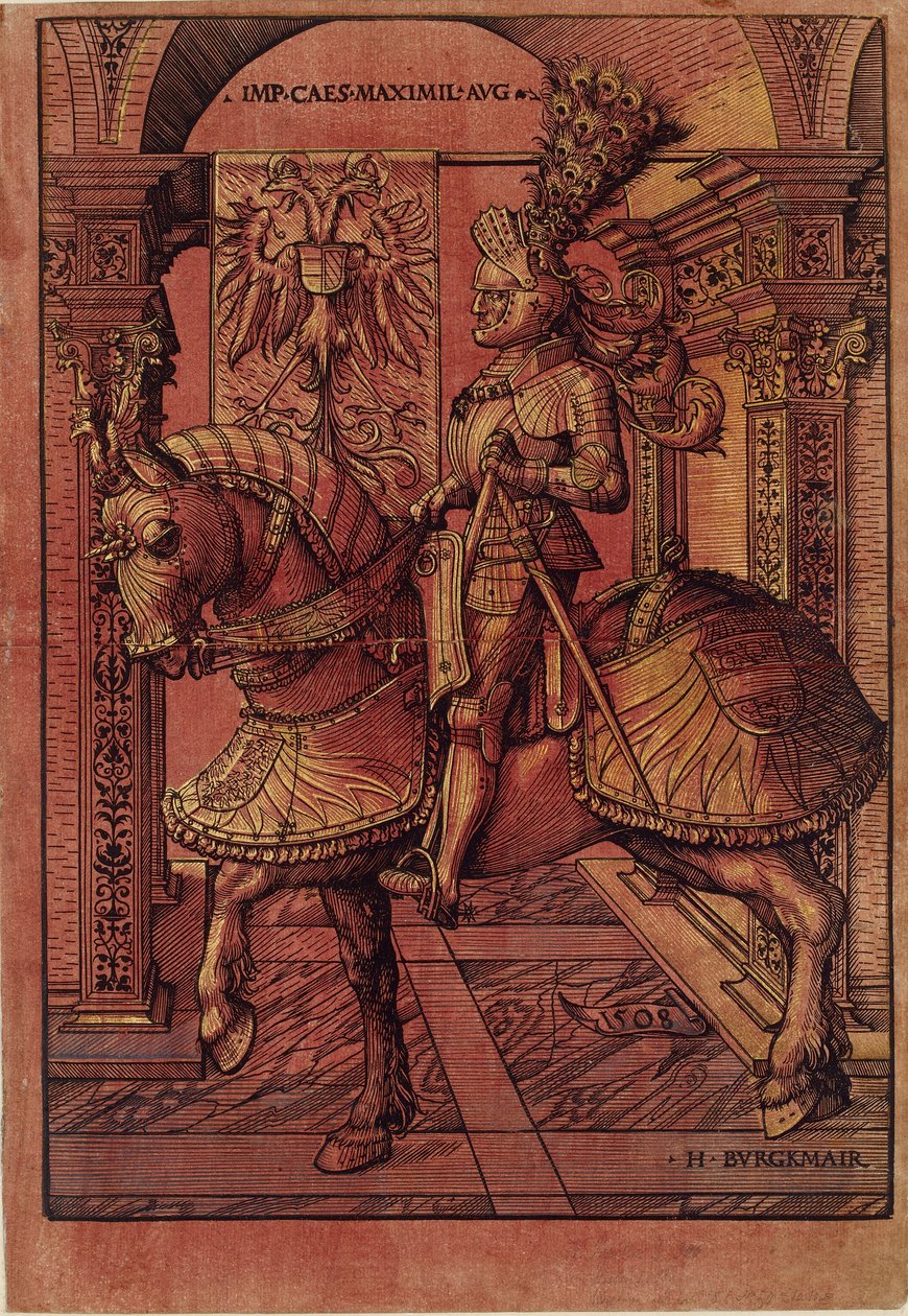 Kejsar Maximilian I, beväpnad till häst, 1508 av the Elder Hans Burgkmair