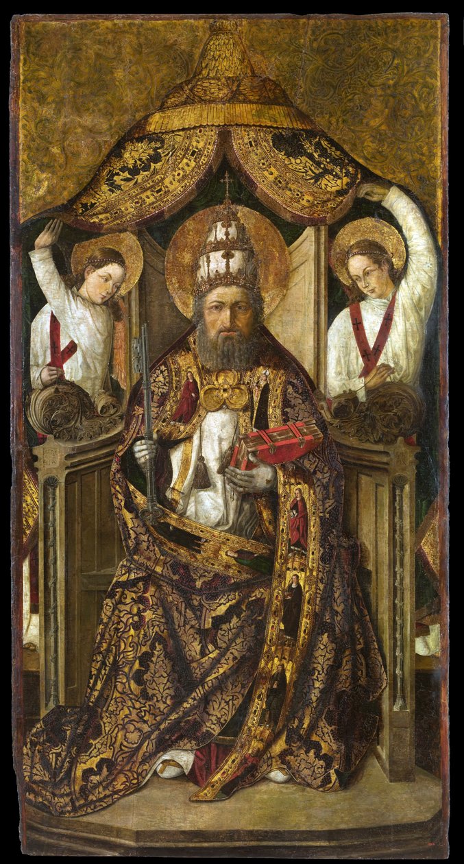 Saint Peter Enthroned - Målning av Rodrigo de Osona (Orsona) (aktiv 1465-1514) - ca. 1470-1480 - Olja på trä - 214,2x112 - Kataloniens nationella konstmuseum, Barcelona av the Elder Rodrigo de Osona