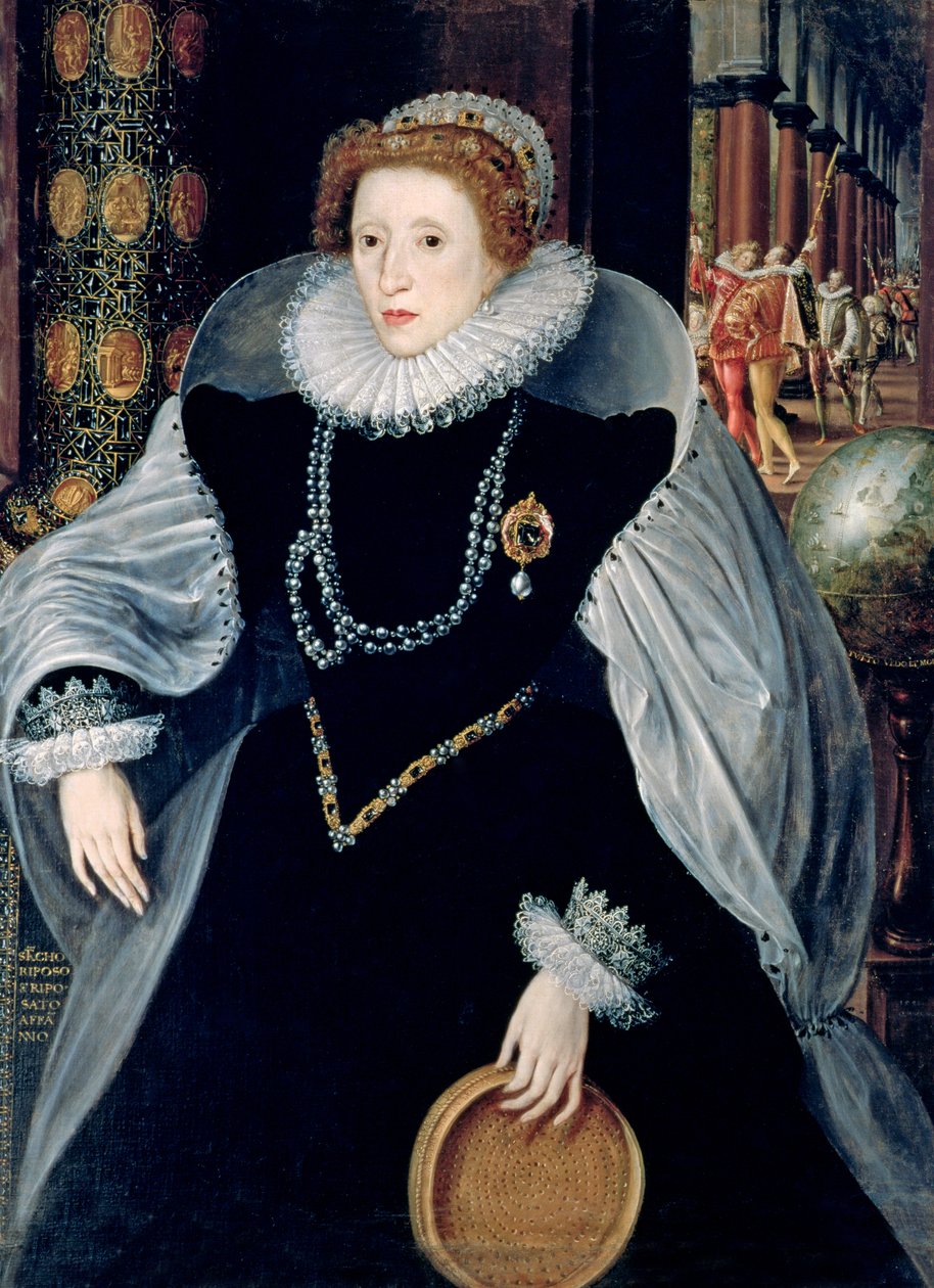 Sieve Porträtt av drottning Elizabeth I i ceremoniell kostym, ca 1583 (olja på duk) av the Younger Quentin Massys or Metsys