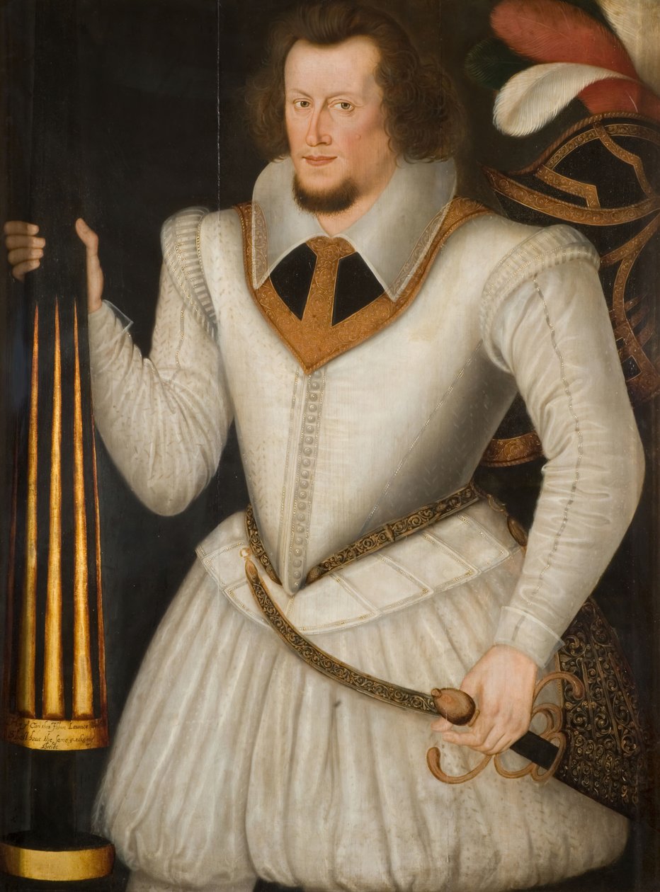 Porträtt av Robert Devereux, 2:e earl av Essex, 1600-1700. av the Younger School of Marcus Gheeraerts