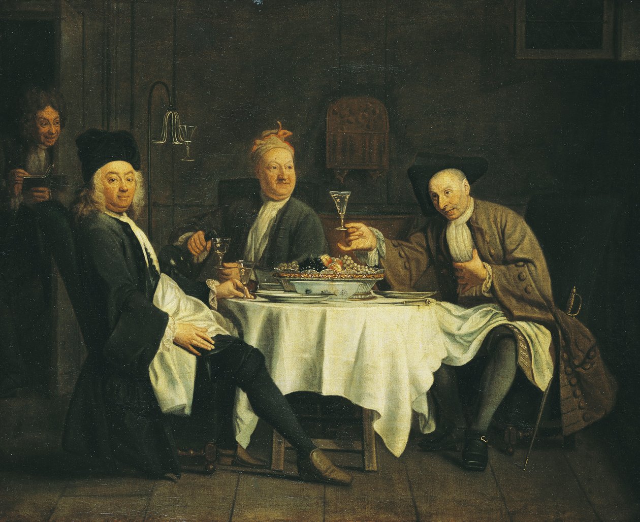 Poeten Alexis Piron (1689-1773) vid bordet med sina vänner, Jean Joseph Vade (1720-57) och Charles Colle (1709-83) av Étienne Jeaurat