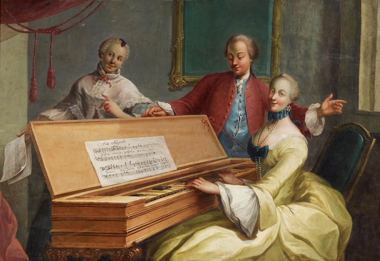 "Aria Allegretto". Elegant dam vid cembalo av Unknown