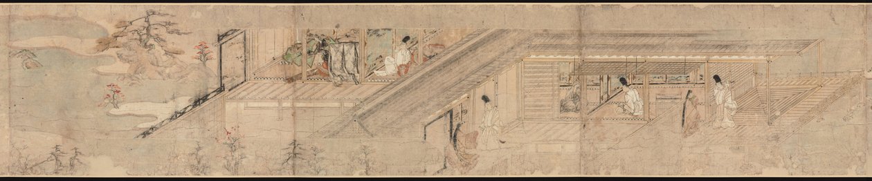 Berättande bildrulla om Love Romance av Courtier and Girl at Sumiyoshi av Unknown artist