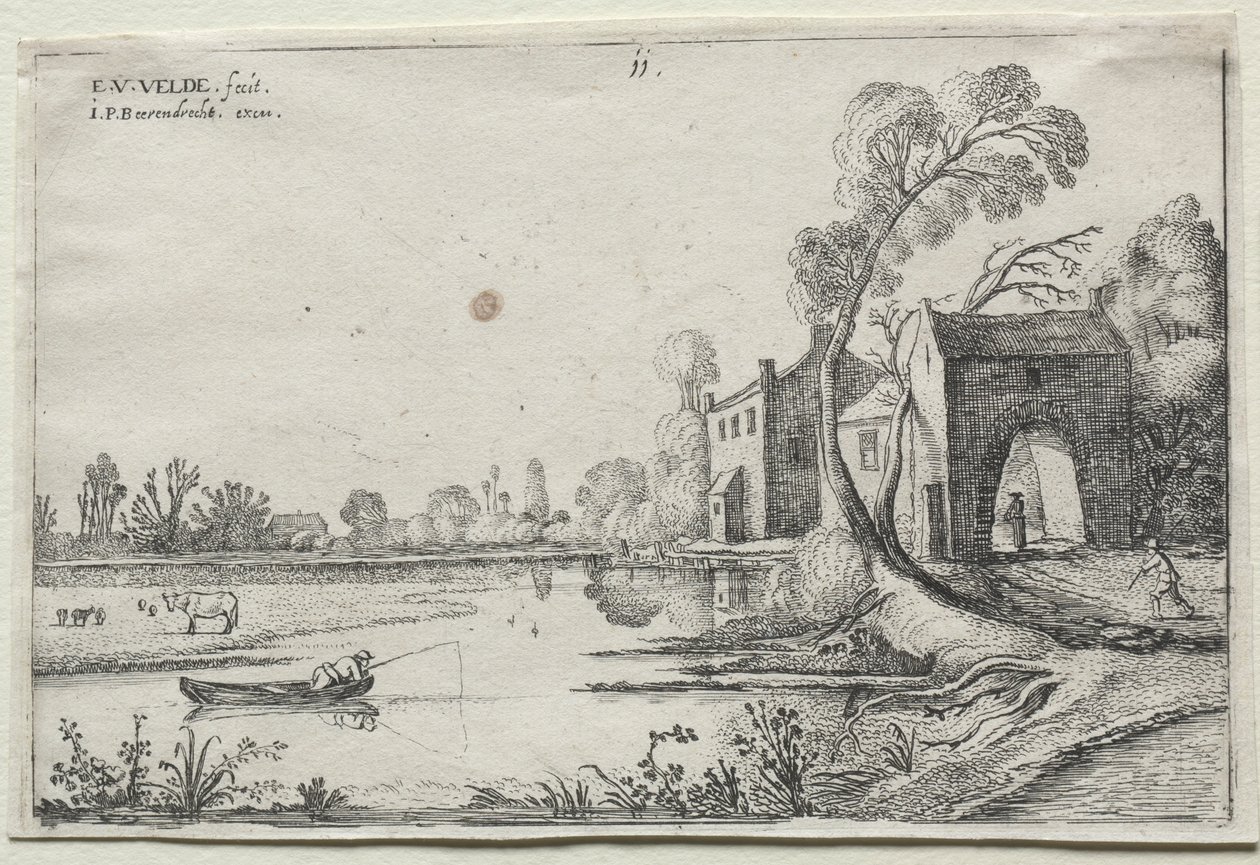Landskap med en flod och ett porthus, 1614. av van de Velde Esaias