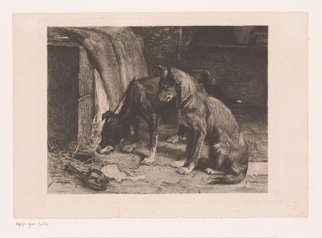 Två hundar vid en råttfälla av van den Eyken (attributed to)