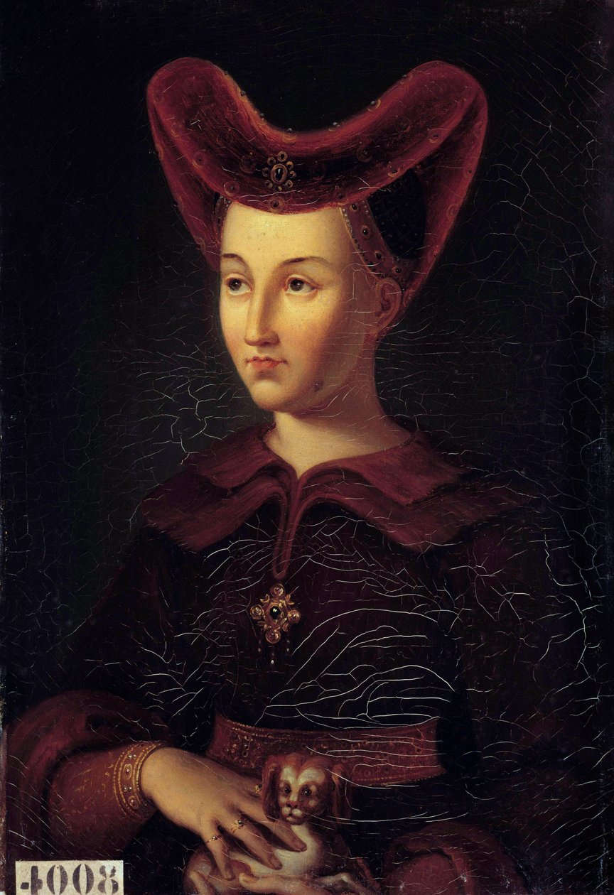 Porträtt av Marguerite de Baviere, hertiginna av Bourgogne (1363-1423) Målning av Vincent Nicolas Raverat (1801-1865) från ett original från 1423. 1847. Sön 0,42x0,3 m av vincent Nicolas Raverat