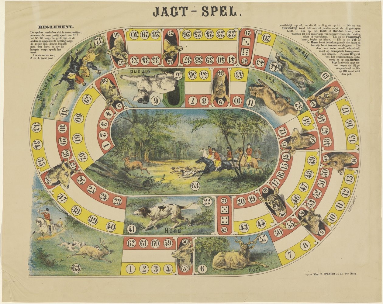 Jagt-Spel (titel på objekt) av weduwe Elias Spanier and Zn