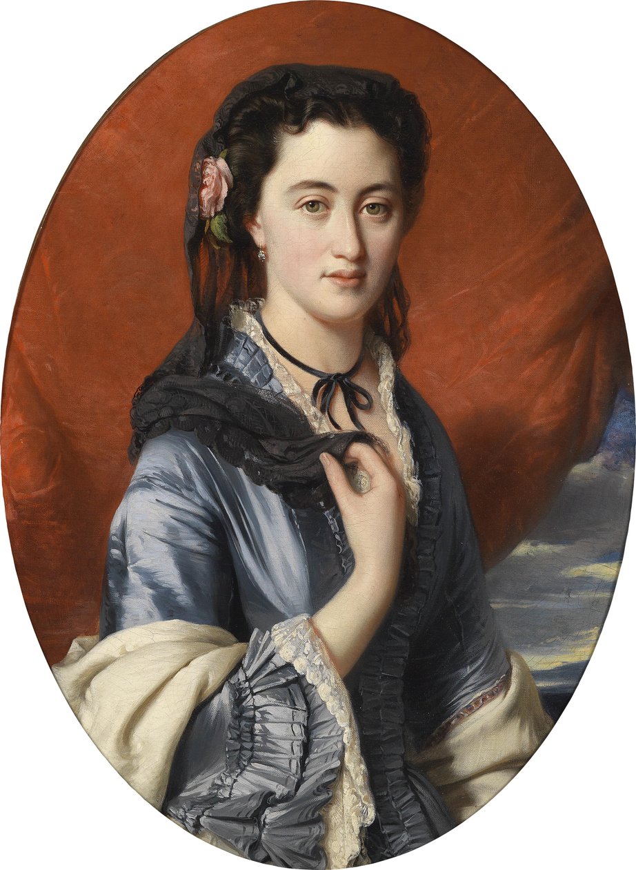 Bildnis einer Dame mit Rosen im Haar av workshop of Franz Xaver Winterhalter