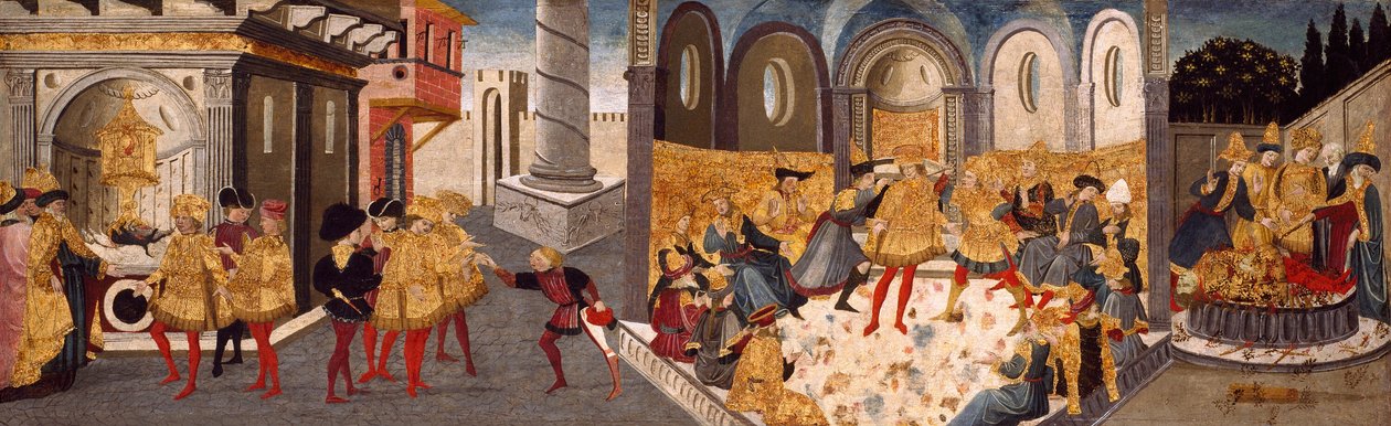 Mordet och begravningen av Julius Caesar av workshop of Apollonio di Giovanni