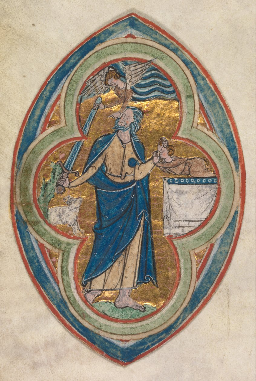Miniatyr utskuren ur ett kompendium i historiae genealogia Christi av Peter Poitiers: Isaacs offer av workshop of William de Brailes