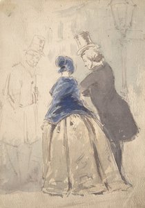 Street Scene från Vanity Fair, med Amelia, George Osborne och Dobbin recto..., 1800-1819. av Jerry Barret