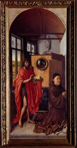 Sankt Johannes Döparen och franciskanerbrodern Henri de Werl Trämålning av Robert Campin kallad Mästaren av Flemalle (1375-1444) 1438 Sön. 1,01x0,47 m Madrid, Pradomuseet