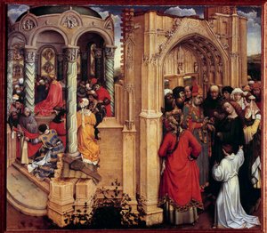 Jungfruns äktenskap Trämålning av Robert Campin kallad Mästaren i Flemalle (1375-1444) 1400-talets sol. 0,77x0,88 m Madrid, Pradomuseet - Jungfruns bröllop. Målning på trä av Robert Campin känd som Mästaren i Flemalle (1375-144