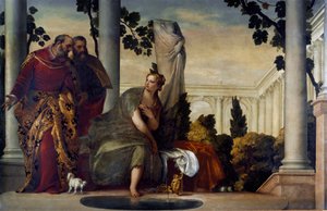Suzanne och gubbarna. Målning av Paolo Caliari kallad Paul Veronese (1528-1588), cirka 1570. Olja på duk. Mått: 175x320cm. Gener, Banca Carige Collection av Veronese