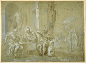 Nattvarden i Emmaus, ca 1550 (penna, svart bläck & brunt tvätt på papper) av Veronese