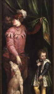 En ungdom med elegant klädd pojke och vinthund av Veronese