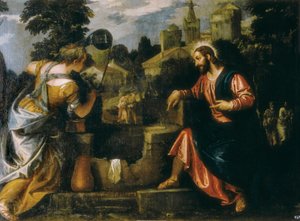 Kristus och den samaritanska kvinnan vid brunnen. Målning av Paolo Caliari sa Paolo Veronese (1528-1588), 1580. Real Monasterio de San Lorenzo de El Escorial. av Veronese