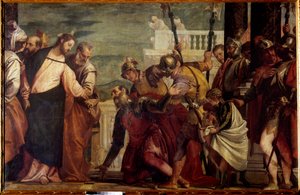 Jesus Kristus och centurionen. Centurionen i Kapernaum bad Jesus att kriga sin förlamade tjänare. Målning av Paolo Veronese (1528-1588) 1500-talet sön. 1,92x2,97 m Madrid, Pradomuseet