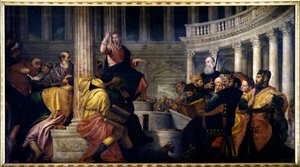 Jesus pratar med läkarna. Målning av Paolo Veronese (1528-1588) av Veronese