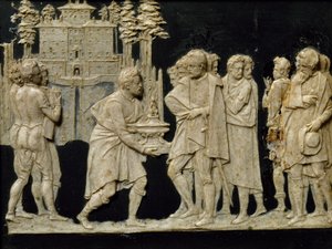 Presentation för Francesco I av modellfontän i Pratolino, av Jean de Boulogne aka Giambologna (1529-1608), vaxplatta av Giambologna