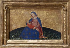 Madonna av ödmjukhet. Målning av Giovanni Da Bologna (aktiv andra hälften av 1300-talet) tempera på poppel, cirka 1395. Italiensk konst av Giambologna