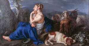 Erminia skriver namnet på sin älskade på trädstam, av Francesco Fernandi känd som Imperiali (1679-1740), olja på duk, 42x80 cm av (1679 1740) Imperiali