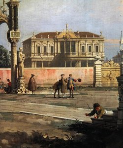 Detalj av ett stadshus och ett offentligt torg (olja på duk) av Canaletto