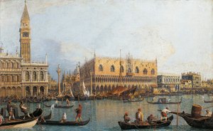 Italien, Florens, målad utsikt över hertigpalatset i Venedig (målning)