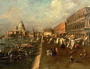 Riva dei Schiavoni, Punta della Dogana och Chiesa della Salute, Venedig av (1697-1768) Canaletto
