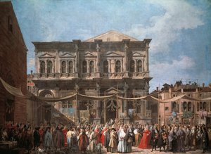 Festen i San Rocco, Venedig, cirka 1735, av Giovanni Antonio Canal känd som Canaletto (1697-1768), olja på duk