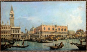 Le Mole, utsikt från Sankt Markus bassäng till Venedig Målning av Antonio Canal dit Canaletto (1697-1768) 1700-tal sön. 0,47x0,81 m - Molo från San Marcos bassäng, Venedig. Målning av Antonio Canal kallad Canaletto (1697-1768)