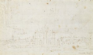 Murano: San Giovanni Dei Battuti, med Venedig i fjärran, c.1735-40 (ritning) av Canaletto