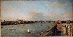 Utsikt över London och Themsen på 1700-talet Målning av Antonio Canal känd som Canaletto (1697-1768) 1700-talet - Lobkowicz-samlingar, Lobkowicz-palatset, Prag - Mått Höjd: 118 cm (46,5 tum). Bredd: 238 cm (93,7 tum)