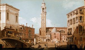 Utsikt över campo dei santi apostoli i Venedig (olja på duk av Canaletto