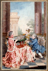 La belle Madame Caze, hustru till bondgeneralen och hennes barn Akvarell av Louis Carrogis (1717-1806) dit Carmontelle. 1700-talets sön. 0,32x0,21 m Chantilly, musee conde