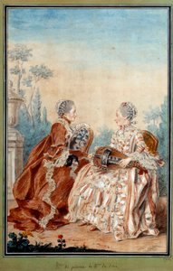 Madame de Julienne och Madame de Serre gör akvarellmusik av Louis carrogis dit Carmontelle (1717-1806) 1700-talet. Paris, Carnavalet-museet av Carmontelle