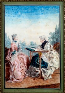 Mademoiselle Melin och Mademoiselle de Laleu gör akvarellväv av Louis carrogis dit Carmontelle (1717-1806) 1759. Paris, Musee Carnavalet av Carmontelle